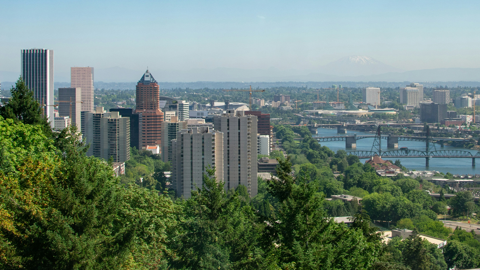 Skyline of Portland Oregon with Mt. Hood in the background