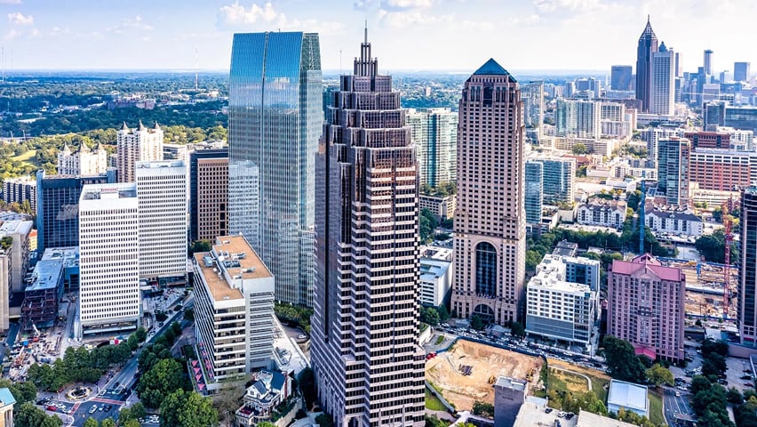 Aerial view downtown Atlanta skyline