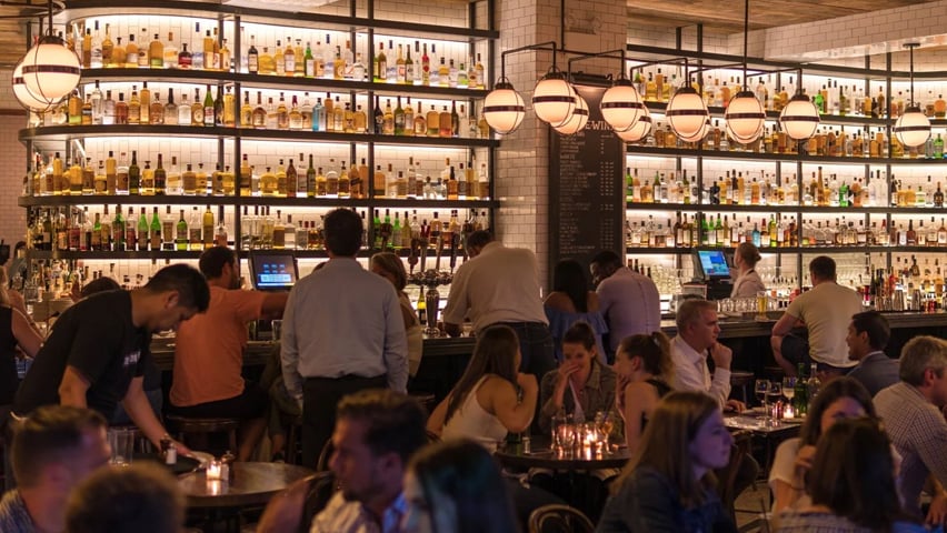 The interior of an elegant bar in Chicago