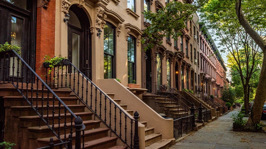 A row of brownstones in NYC.