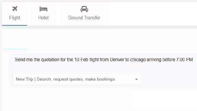 A screenshot of the booking engine in Businesstravel.com