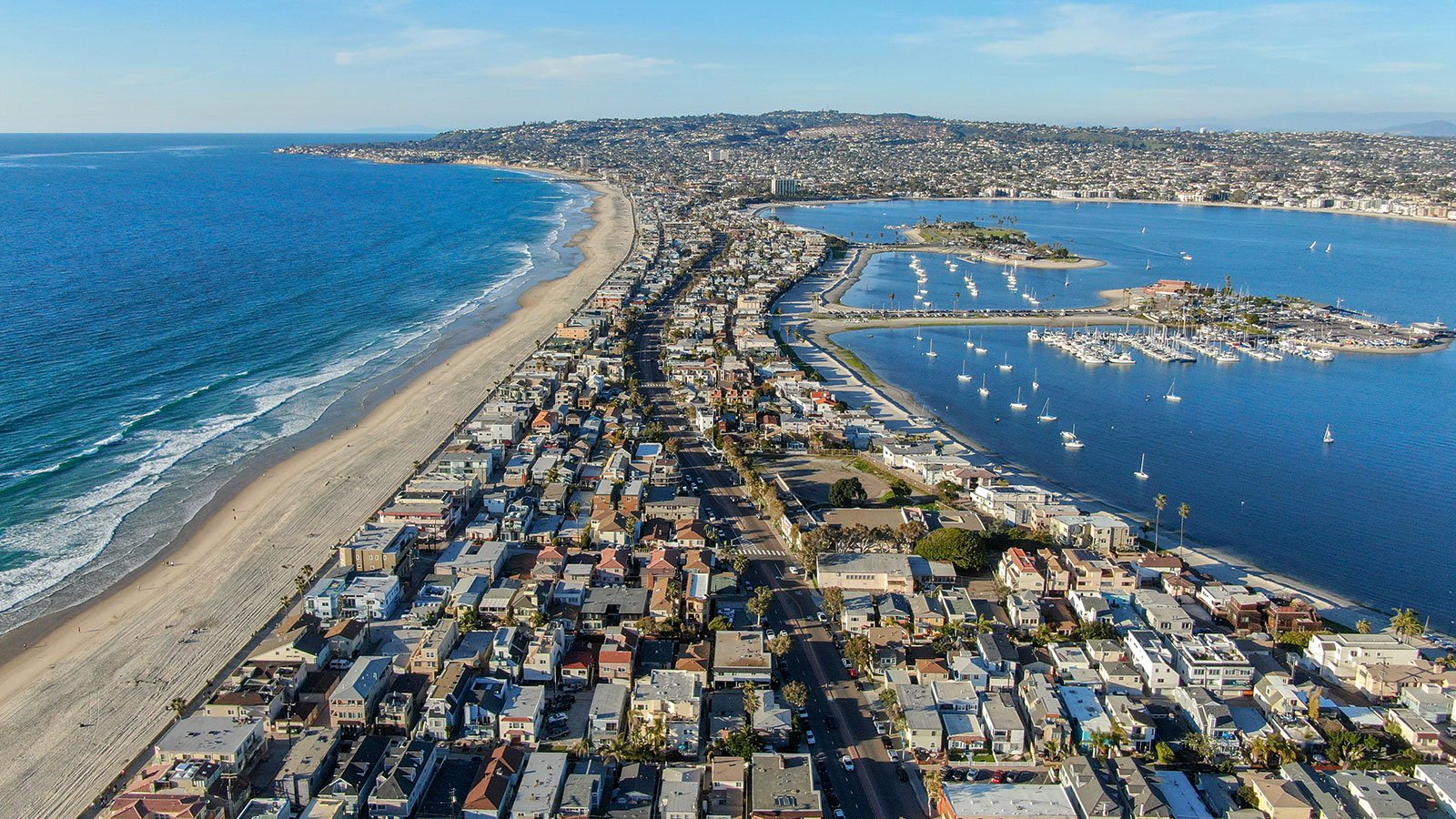 Aerial view of Mission Bay & Beaches in San Diego, California